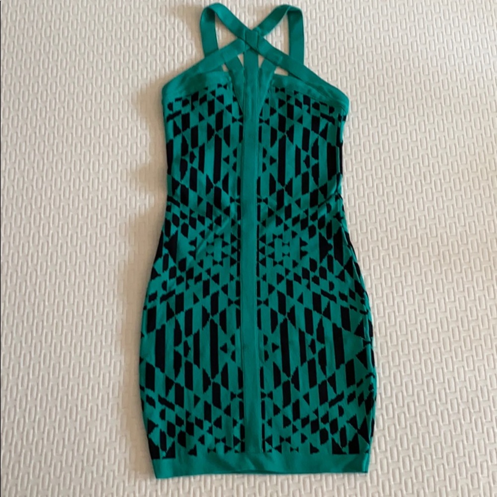 Green and Black Mini Dress